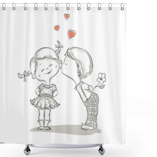 Personality  Hand Drawn Illustration Of Kissing Boy And Girl Shower Curtains