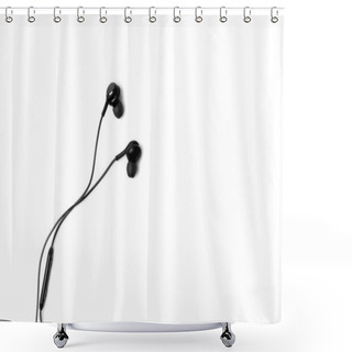 Personality  Black Headphones For Smartphone Isolated White Background Shower Curtains