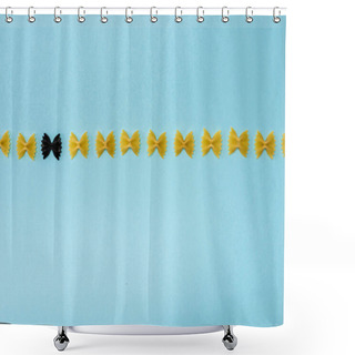 Personality  Top View Of Unique Black Pasta Among Yellow On Blue  Shower Curtains
