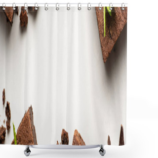 Personality  Top View Of Delicious Brownie Pieces With Mint On White Background, Panoramic Shot Shower Curtains