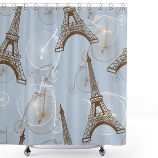 Personality  Pattern With The Eiffel Tower And Bicycles Shower Curtains