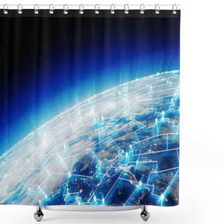 Personality  Connections System And Datas Exchanges On Planet Earth 3D Render Shower Curtains