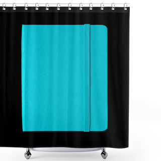 Personality  Aqua Blue Closed Notebook Isolated On Black Shower Curtains
