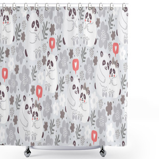 Personality  Seamless Pattern With Cute Pandas Couples, Love Shower Curtains