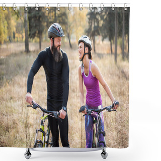 Personality  Couple Cycling Outdoors Shower Curtains