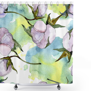 Personality  Cotton Flowers. Watercolor Background Illustration Set. Seamless Background Pattern.  Shower Curtains