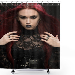 Personality  Woman In Black Gothic Costume  Shower Curtains