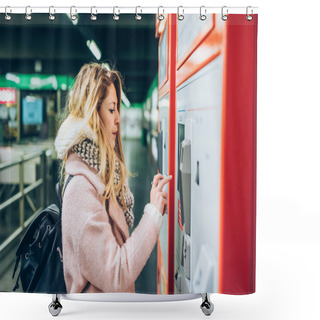 Personality  Woman Buying Ticket In Subway Shower Curtains