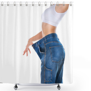 Personality  Weight Loss Woman Isolated On A White Background. Slim Body Shower Curtains