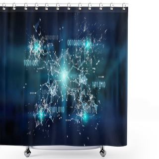 Personality  Digital Binary Code Connection Network Background 3D Rendering Shower Curtains