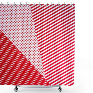 Personality  Top View Of Red And White Colors Abstract Composition With Polka Dot Pattern For Background Shower Curtains