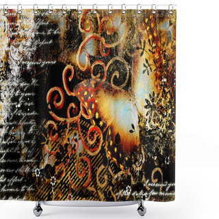 Personality  Artistic Background In Grunge Style With Butterfly Shower Curtains