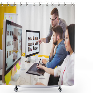 Personality  Colleagues Discussing At Creative Office Shower Curtains