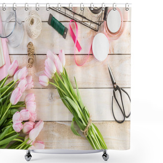 Personality  Pink Tulips View Shower Curtains