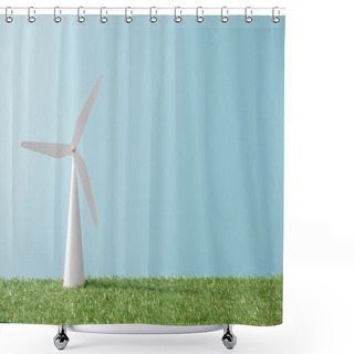 Personality  Windmill Model On Green Grass And Blue Background With Copy Space Shower Curtains