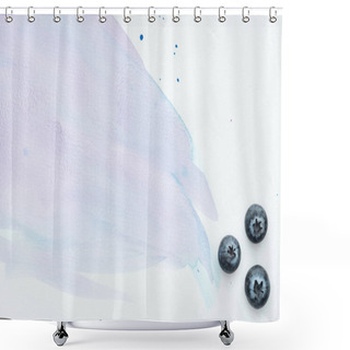Personality  Top View Of Juicy Blueberries On White Surface With Purple Watercolor Strokes Shower Curtains
