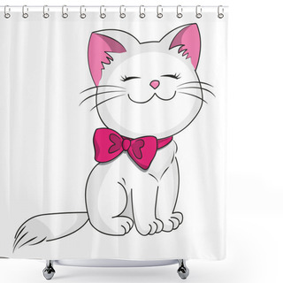 Personality  White Kitty Shower Curtains
