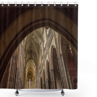 Personality  PRAGUE, CZECH REPUBLIC - JULY 23, 2018: Low Angle View Of Majestic Architecture Inside St Vitus Cathedral In Prague, Czech Republic Shower Curtains