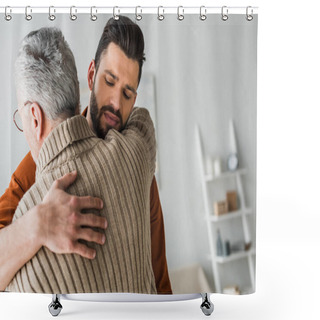 Personality  Handsome Bearded Man Hugging Elder Father At Home  Shower Curtains