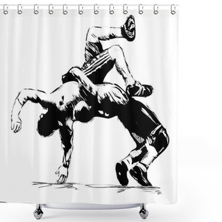 Personality  Wrestlers Sketch In Fight Shower Curtains