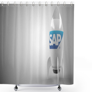 Personality  SAP Logo Against A Rocket Mockup. Editorial Conceptual Success Related 3D Rendering Shower Curtains