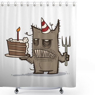 Personality  Monster Birthday With A Piece Of Cake Shower Curtains