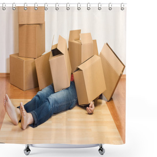 Personality  Man Covered In Cardboard Boxes - Moving Concept Shower Curtains