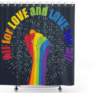 Personality  Rainbow Colored Hand With A Fist Raised Up. Gay Pride. LGBT Conc Shower Curtains
