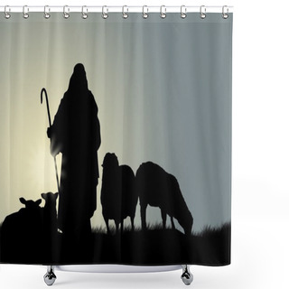 Personality  Silhouette Of Shepherd And Sheep Shower Curtains