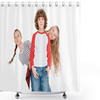Personality  Group Of Friends Looking At Camera   Shower Curtains
