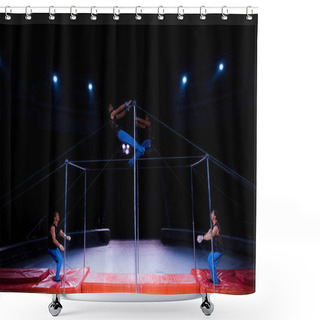 Personality  Handsome Gymnasts Performing On Horizontal Bars In Circus   Shower Curtains