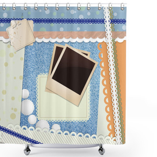 Personality  Two Blank Aged Photo Frames With Bright Elements And Lace Shower Curtains