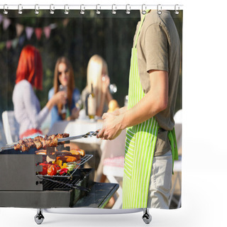 Personality  Young Friends Having Barbecue Party, Outdoors Shower Curtains