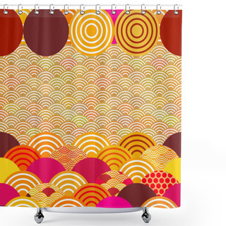 Personality  Fish Scales Simple Nature Background Card Banner Template, Japanese Wave Circle Pattern Yellow Orange Red Burgundy Colors Card Banner Design On Orange Background. Vector Illustration Shower Curtains