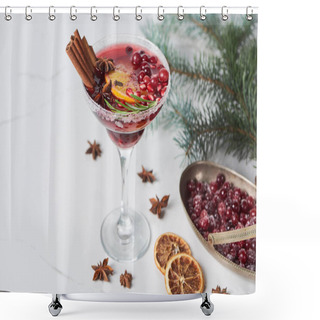 Personality  Christmas Cocktail With Orange, Pomegranate, Cinnamon And Frozen Cranberry Shower Curtains