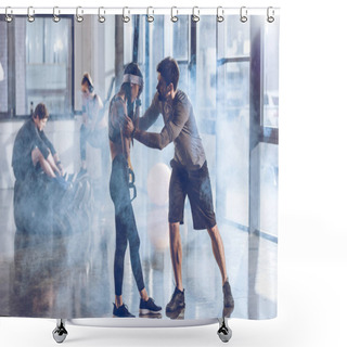 Personality  Sportive Woman With Trx Equipment Shower Curtains