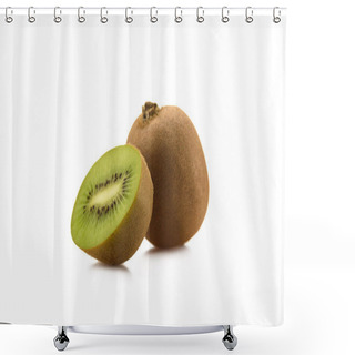 Personality  Close Up View Of Fresh And Ripe Kiwi Isolated On White Shower Curtains