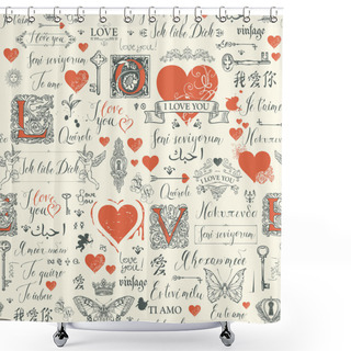 Personality  Seamless Pattern With Love Lettering And Hearts Shower Curtains