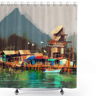 Personality  Old Fishing Village Shower Curtains