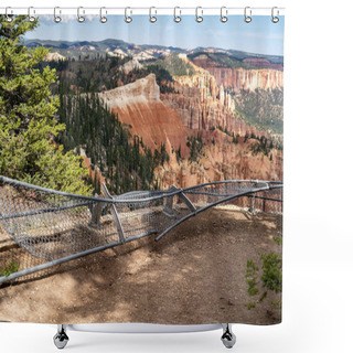 Personality  Broken Fence At A Tourist Overlook At Bryce Canyon National Park. Concept For Safety Hazard, Unsafe, Falling, Danger Shower Curtains