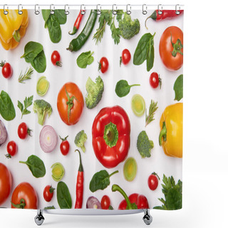 Personality  Flat Lay With Fresh Organic Vegetables On White Background Shower Curtains