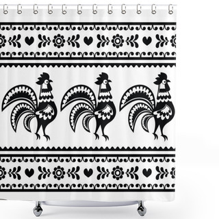 Personality  Seamless Polish Monochrome Folk Art Pattern With Roosters - Wzory Lowickie Shower Curtains