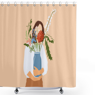 Personality  Woman With Beautiful Bouquet Of Flowers Shower Curtains