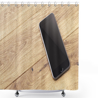 Personality  Smartphone On Wooden Table Shower Curtains