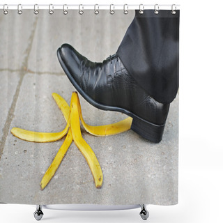 Personality  Businessman About To Slip And Fall On A Banana Skin Shower Curtains