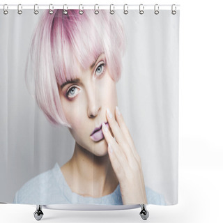 Personality  Beautiful Girl With Pink Hair Shower Curtains