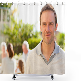Personality  Man Looking At The Camera In The Garden Shower Curtains