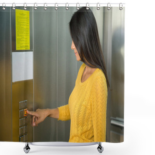 Personality  Businesswoman Pushing Elevator Button Shower Curtains