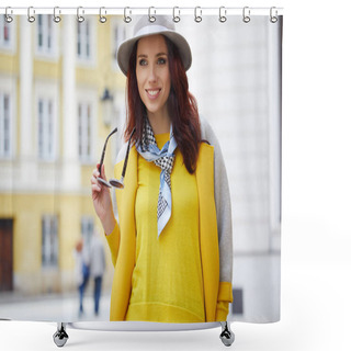 Personality  Fashionable Woman In A Hat Shower Curtains