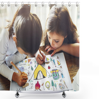 Personality  Girls Drawing In Coloringbook Shower Curtains